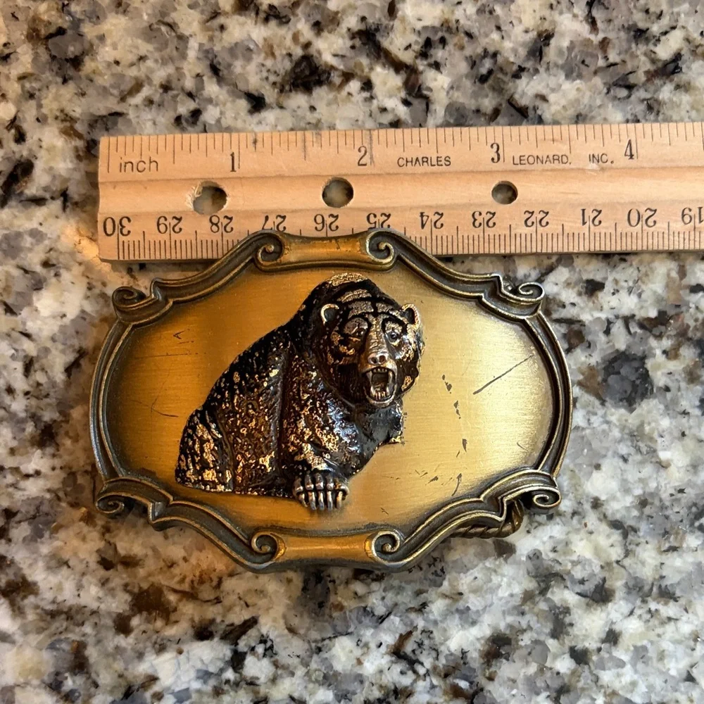 Vintage Bear Belt Buckle - Gold and Brown